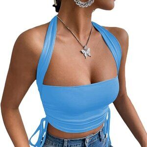 Halter women's crop blue top
